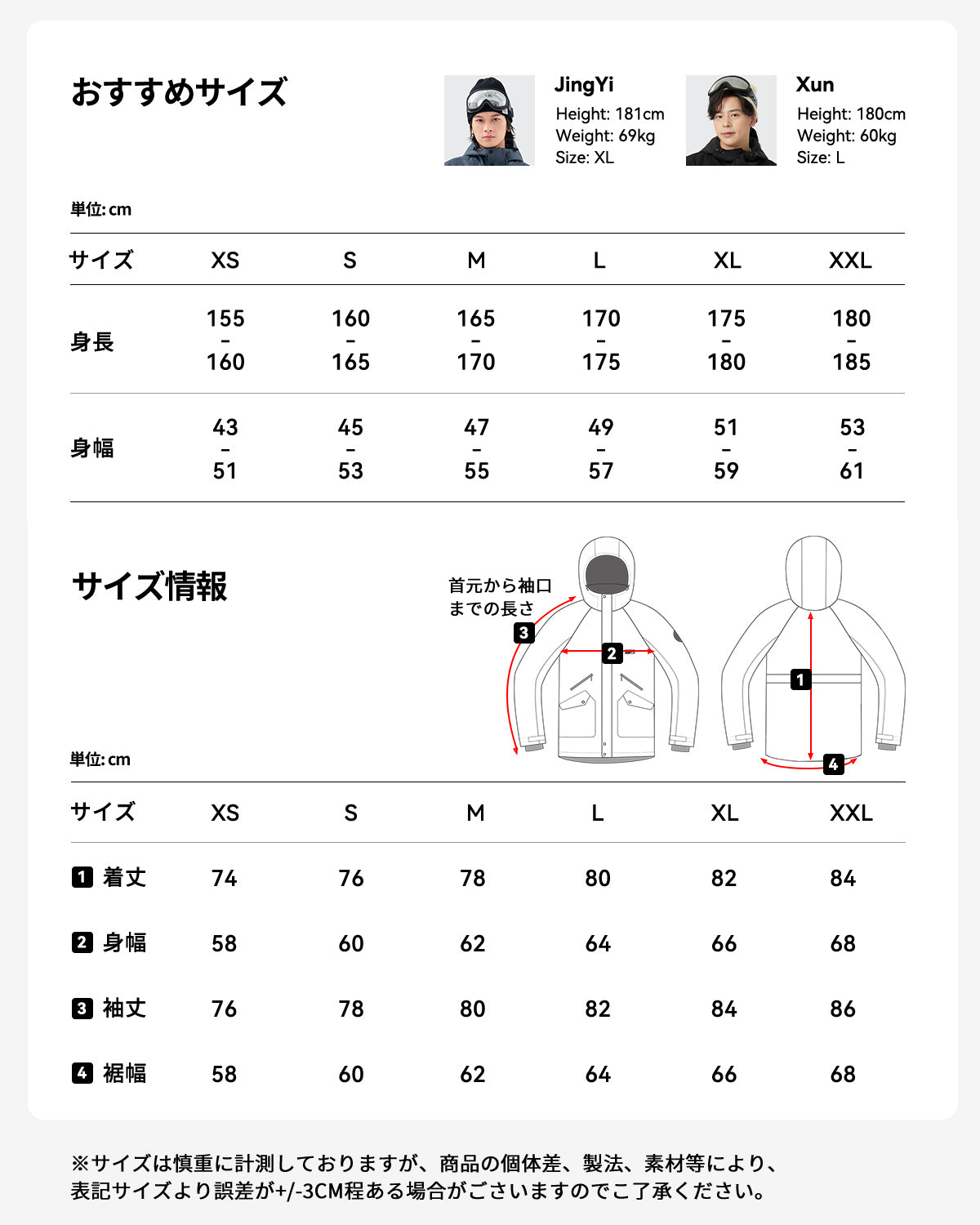 スキー スノーボード ウェア 上下セット メンズ サイズ表