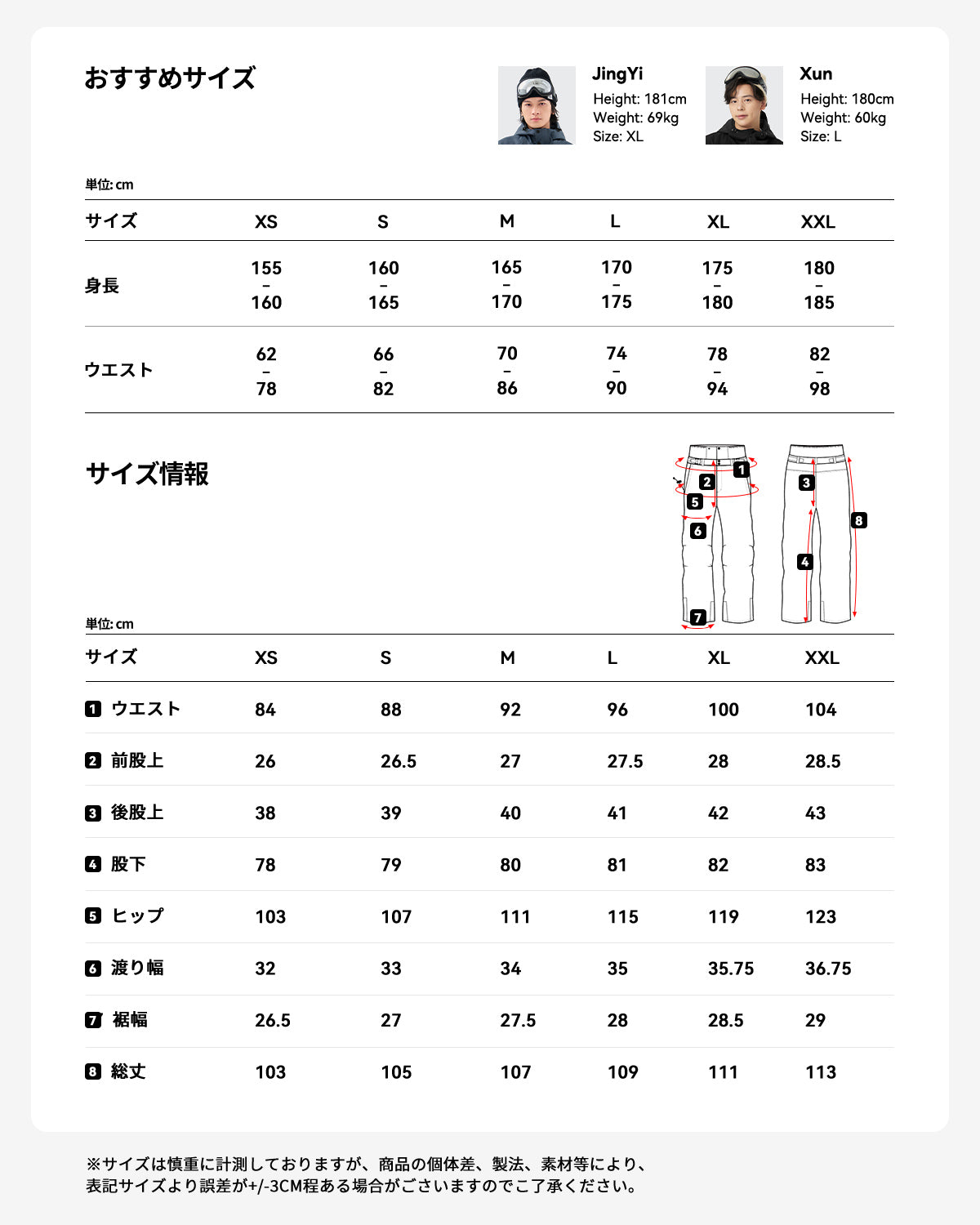 スキー スノーボード ウェア 上下セット メンズ サイズ表